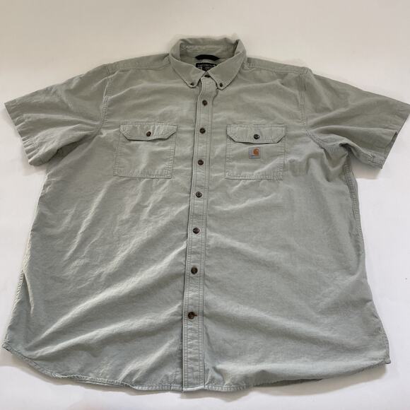 Vintage Carhartt Chambray Button Up Shirt XXL TALL Loose Fit Workwear Skater Y2K - Picture 1 of 11